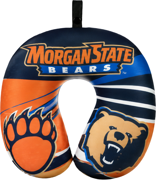 Morgan State Bears travel neck pillow with logo and bear design on a multi-color background