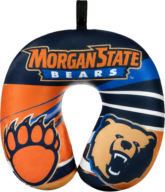 Morgan State Bears travel neck pillow with logo and bear design on a multi-color background